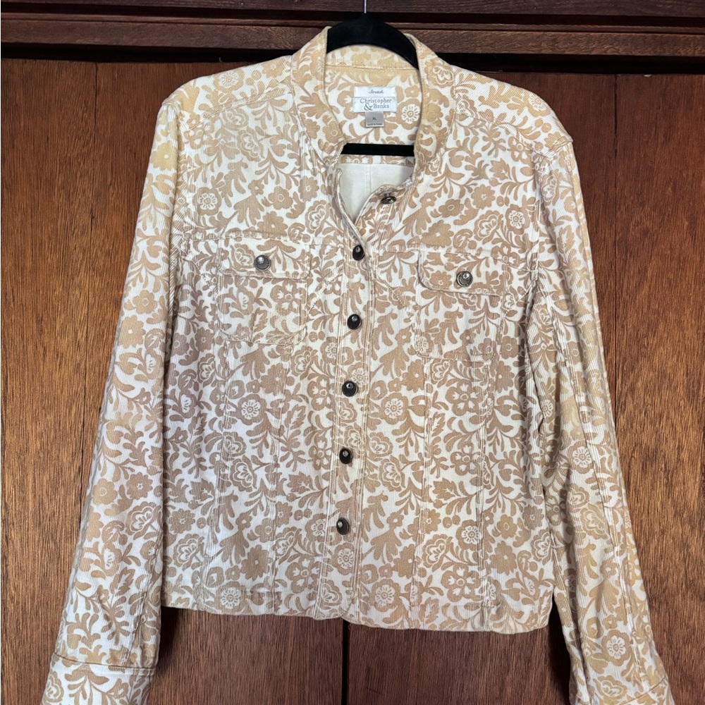 Christopher & Banks Beige Floral Corduroy Jacket